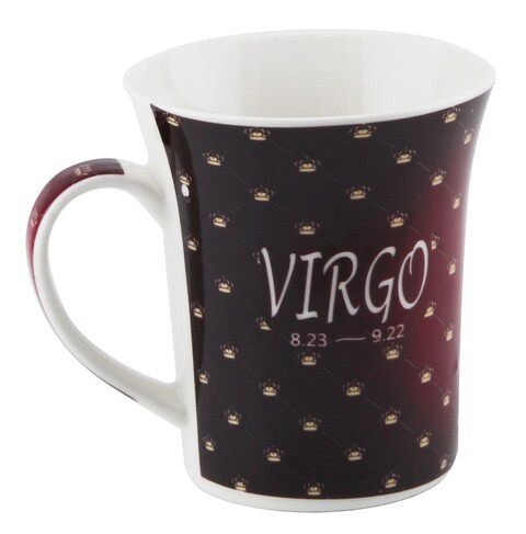 SHALLOW PORCELAIN ZODIAC SIGN PRINTED TEA/COFFEE MUG, RED, 550 G, BD-MUG-VIR