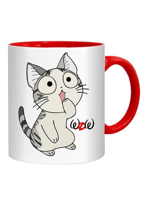 FMstyles Wow Cat Expression Mug White/Red/Grey 10 cm