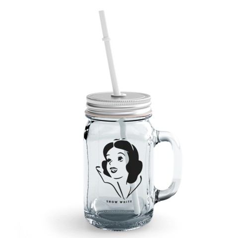 Loud Universe - Pink Glass Mason Jar with Lid and Straw Snow White Face Girl Pretty Clear Mason Jar Party Giveaways