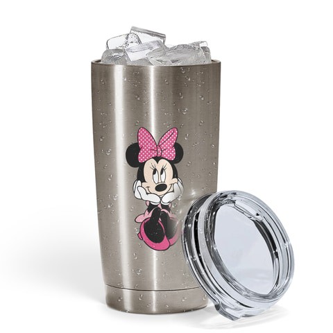 Loud Universe - Sitting Minnie Mouse Yeti Like Silver Travel Tumbler Cute Phone Girls Theme Stainless Steel Tumbler with Clear Acrylic Lid