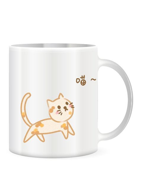 Giftex Playing Cat Design Ceramic Coffe Mug White/Black 11Ounce