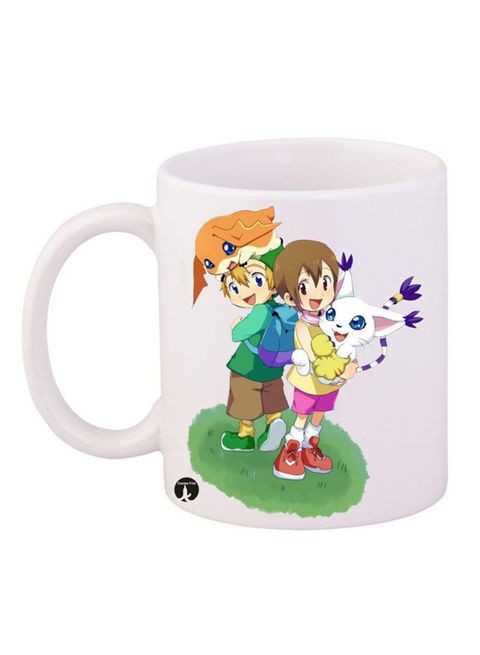 Bp Digimon Printed Mug White/Blue/Green 12Ounce