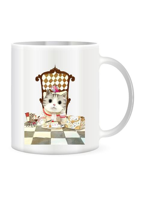 Giftex Lovely Cat Design Ceramic Coffe Mug Multicolour 11Ounce