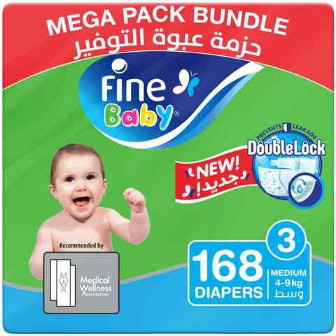 Fine Baby Diapers Mega Pack Size 3 Medium 4-9kg 84 Count x2