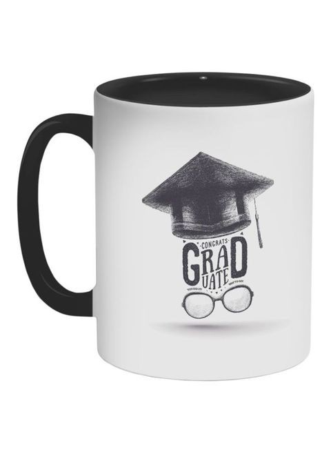 Decalac Graduation Hat Printed Ceramic Coffee Mug Black/White 325ml