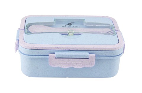 Kids Wheat Straw LunchBox With Spoon &amp; Fork- Blue,BD-WS-16