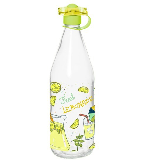 HEREVIN 1LTR DECORATED GLASS WATER BOTTLE - LEMON, H-111629-LEM