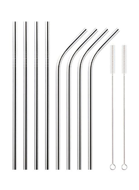 Urabn Utility Stainless Steel Straws for 30oz 20oz Tumblers Cups Mugs, Reusable Metal Drinking Straws with Cleaning Brush (4 Straight + 4 Bend + 2 Burshes + Carry Bag) ( Set of 8)