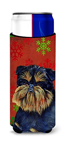 Caroline&#39;s Treasures Lh9343Muk Brussels Griffon Red And Green Snowflakes Holiday Christmas Ultra Beverage Insulators For Slim Cans, Slim Can, Multicolor