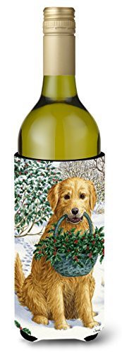 Caroline&#39;s Treasures Asa2013Literk Yellow Labrador &amp; Holly Wine Bottle Beverage Insulator Hugger, Wine Bottle, Multicolor