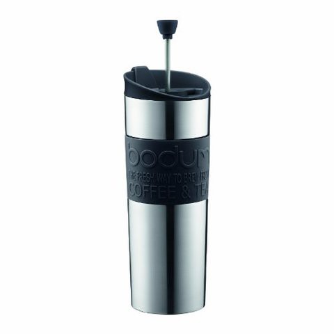 Bodum Travel Press, Stainless Steel Travel Coffee And Tea Press, 15 Ounce, .45 Liter, Black