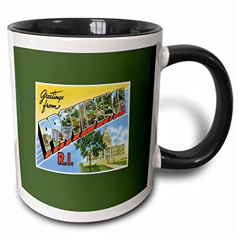 3Drose Greetings From Providence Rhode Island Scenic Postcard Reproduction Two Tone Mug, 11 Oz, Black