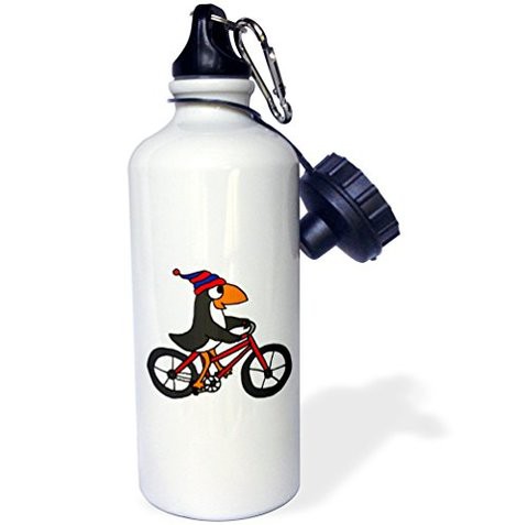 3Drose Funny Penguin Riding Red Bicycle Sports Water Bottle, 21 Oz, Multicolor