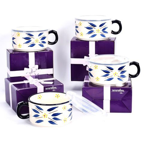 temp-tations Old World Meal Mugs with Gift Boxes Set - 4 Piece - Blue