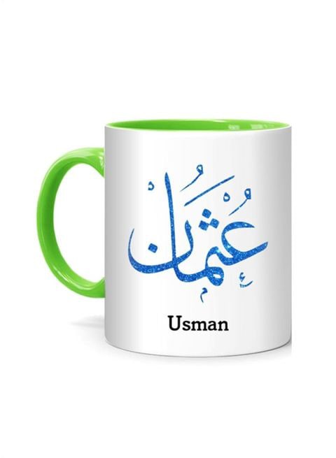 FMstyles Arabic Calligraphy Name Usman Printed Mug White/Green 10 cm