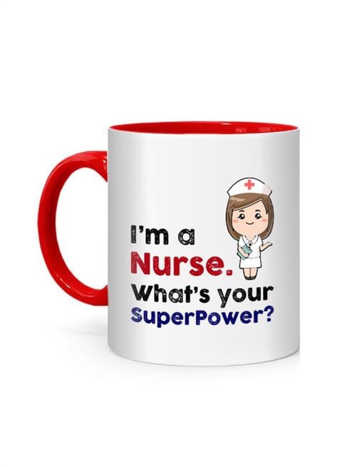 كوب بطبعة What Is Your SuperPower من FMstyles ، أبيض/أحمر 10 سم