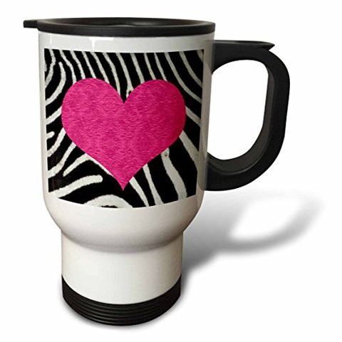 3Drose Punk Rockabilly Cheetah Animal Print Black Heart Stainless Steel&quot; Travel Mug, 14 Oz, Multicolor