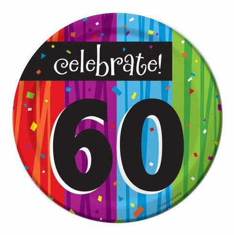 Creative Converting 8-Count Round Paper Dessert Plates, Celebrate 60, Milestone Celebrations