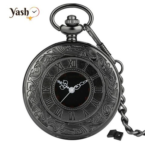 Yash Retro Style Roman Number Engraved Quartz Pocket Watch