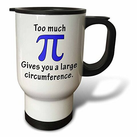 3dRose Too Much Pi Gives You a Large Circumference Blue Travel Mug, 14 oz, White