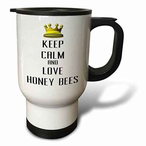 3dRose Gold Crown Keep Calm &amp; Love Honey Bees Stainless Steel Travel Mug, 14 oz, Multicolor