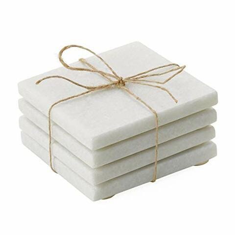 Torre &amp; Tagus Square Marble Coasters, Set of 4, 4x4, White