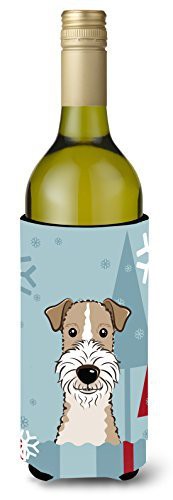 Caroline&#39;s Treasures Bb1743Literk Winter Holiday Wire Haired Fox Terrier Wine Bottle Beverage Insulator Hugger, Wine Bottle, Multicolor