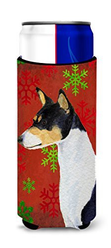 Caroline&#39;s Treasures Ss4721Muk Basenji Red And Green Snowflakes Holiday Christmas Ultra Beverage Insulators For Slim Cans, Slim Can, Multicolor