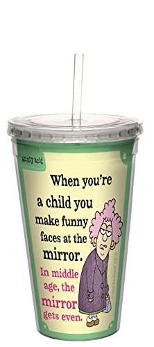 Tree-Free Greetings 16-Ounce Double-Walled Cool Cup With Reusable Straw, Aunty Acid Funny Faces