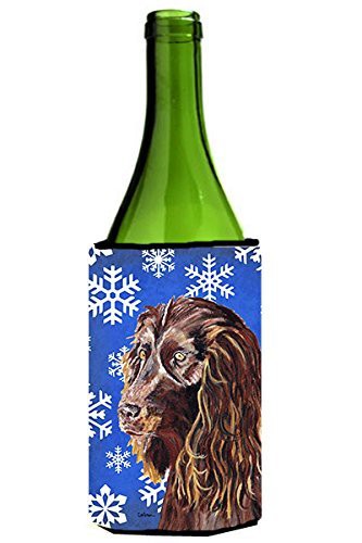 Caroline&#39;s Treasures Sc9602Literk Boykin Spaniel Blue Snowflake Winter Wine Bottle Beverage Insulator Beverage Insulator Hugger, Wine Bottle, Multicolor