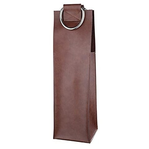 Admiral Brown Wine Tote by Viski - Leather Wine Carrier for Single Bottle