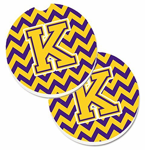 Caroline&#39;s Treasures CJ1041-KCARC Letter K Chevron Purple and Gold Set of 2 Cup Holder Car Coasters, Large, multicolor