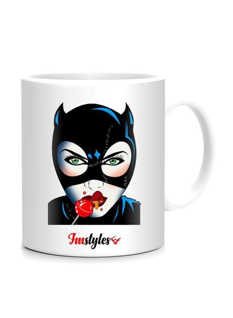 FMstyles Cat Woman Designed Mug White/Black/Blue 10 cm