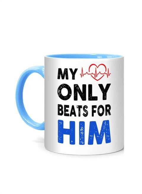 FMstyles My Heart Only Beats for HIM Printed Mug White/Blue 10 cm