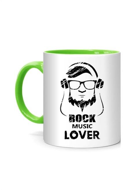 FMstyles Rock Music Lover Printed Mug White/Green 10 cm