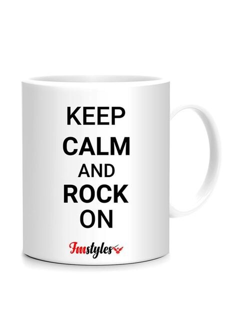 FMstyles Keep Calm And Rock On Double Side Printed Mug White/Black 10 cm