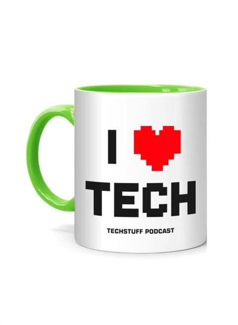 FMstyles I Love Tech Podcast Printed Mug White/Green 10 cm