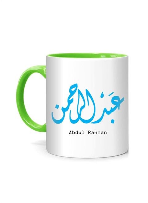 FMstyles Arabic Calligraphy Name Abdul Rahman Printed Mug White/Green 10 cm