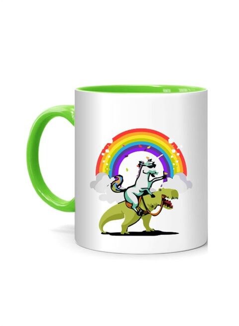 FMstyles Unicorn Riding T Printed Mug White/Green 10 cm