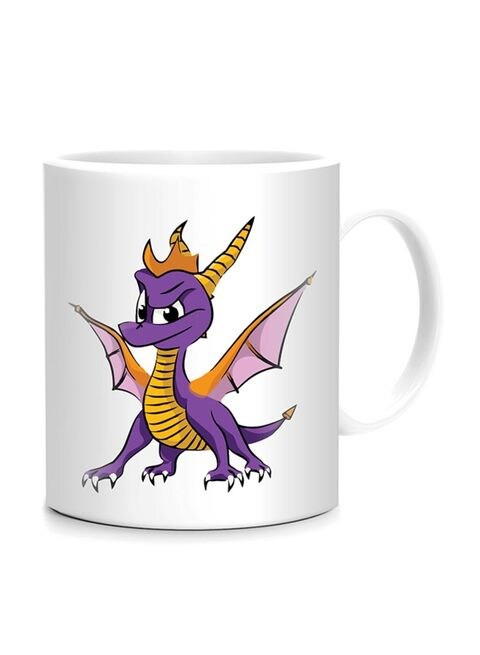 FMstyles Pixel Dragon Printed Mug White/Purple/Yellow 10 cm