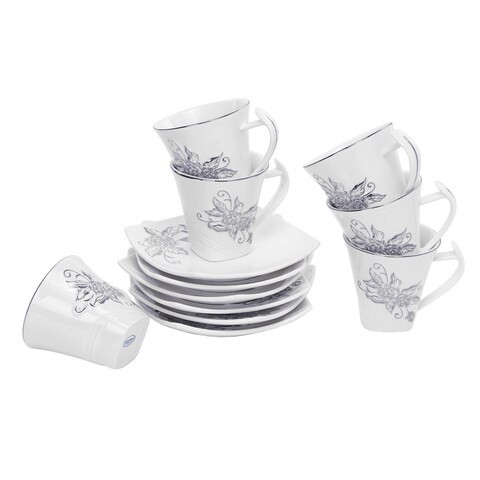 Royalford New Bone China 12Pcs Suare Cup &amp; Saucer