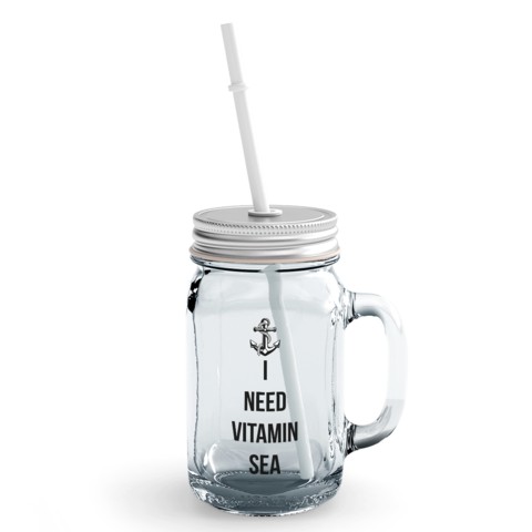 Loud Universe - Clear Mason Jar i Need Vitamin Sea Nautical Anchor Funny Beach Glass Jar With Straws