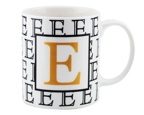 SHALLOW  LETTER E PRINTED  PORCELAIN TEA COFFEE MUG