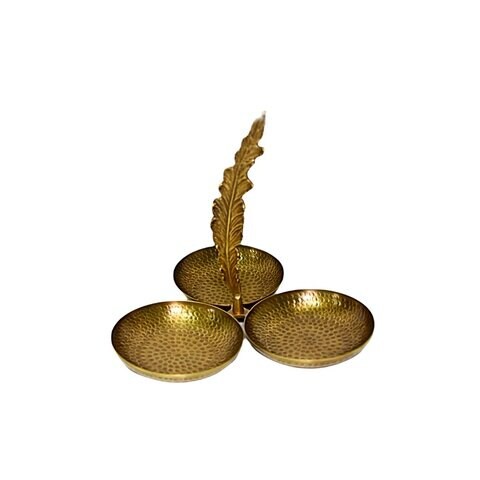 AJTC Antique Brass Triple Nut Bowl Snack Serving Dish, Creative Candy Dish, Snack Serving Tray For Nuts, Candy Tableware, Table Top Piece, 11401B