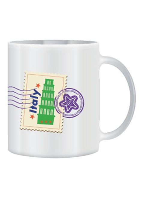 Giftex Italy Post Mark Design With Stamp Theme Mug White/Green/Blue 11Ounce