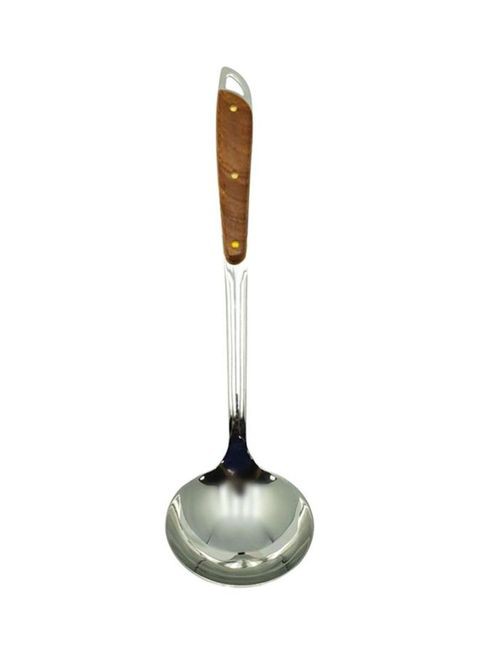 Wooden Handle Laddle Silver/Brown 36centimeter