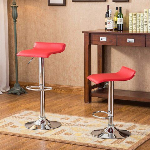 Suio Adjustable Swivel Bar Stool, Pu Leather With Chrome Base, Pub Counter Chair (B-Red)