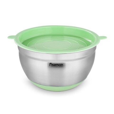 Fissman Mixing Bowl 20X12 cm / 3 Ltr With Silicone Bottom And Pe Lid Color Green Tea - Stainless Steel