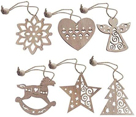 Generic - 6Pcs Christmas Snowflakes Wooden Pendants Xmas Tree Ornaments Home Hanging Decor