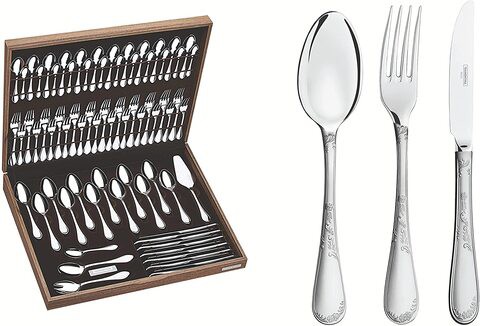 Tramontina 76 Pieces Flatware Silverware Set Renascenca Stainless Steel Flatware Set With Table Knives, Forks, Spoons High Gloss And Matte Finish, Elegant Box